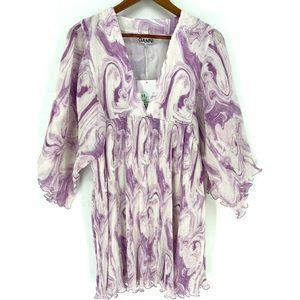 Ganni new/tag XXS/XS Pleated Georgette Mini In Orchid Bloom Short Casual Dress